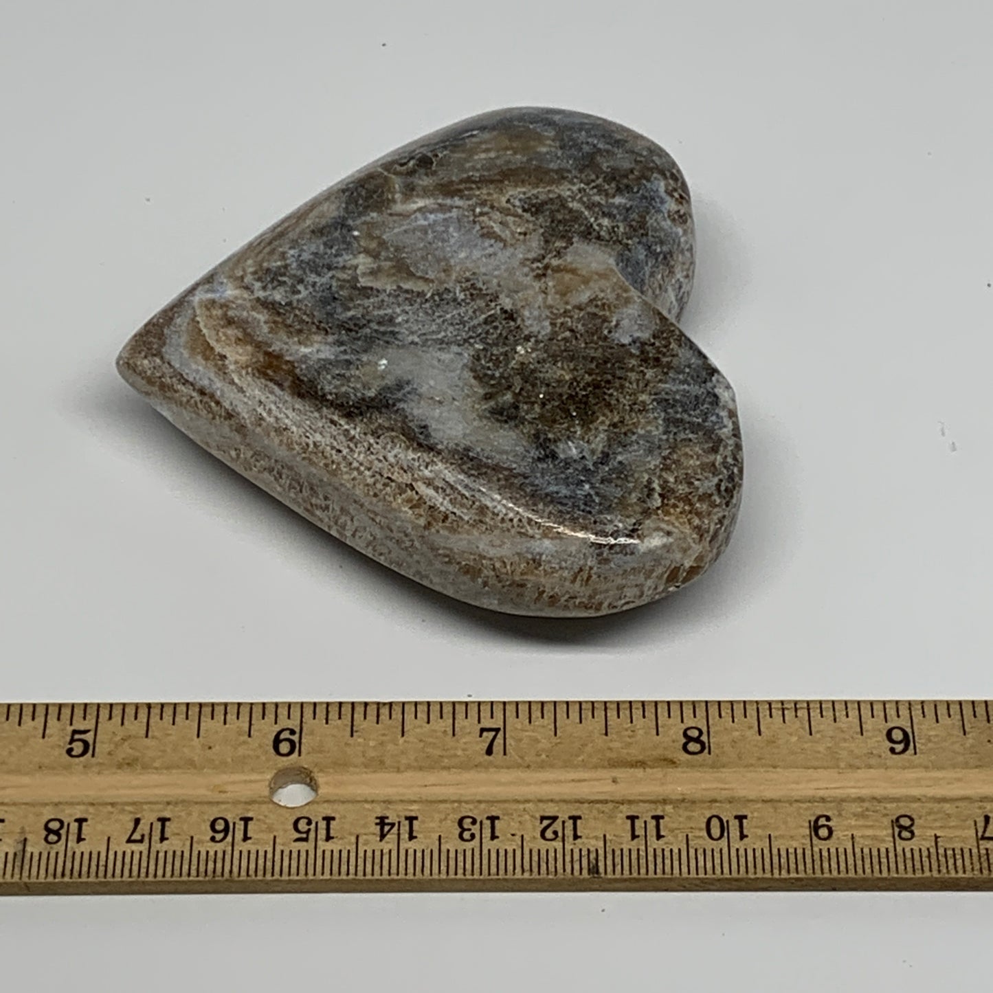 220.5g,3.2"x3.4"x1.1" Natural Chocolate Gray Onyx Heart Polished @Morocco,B18828