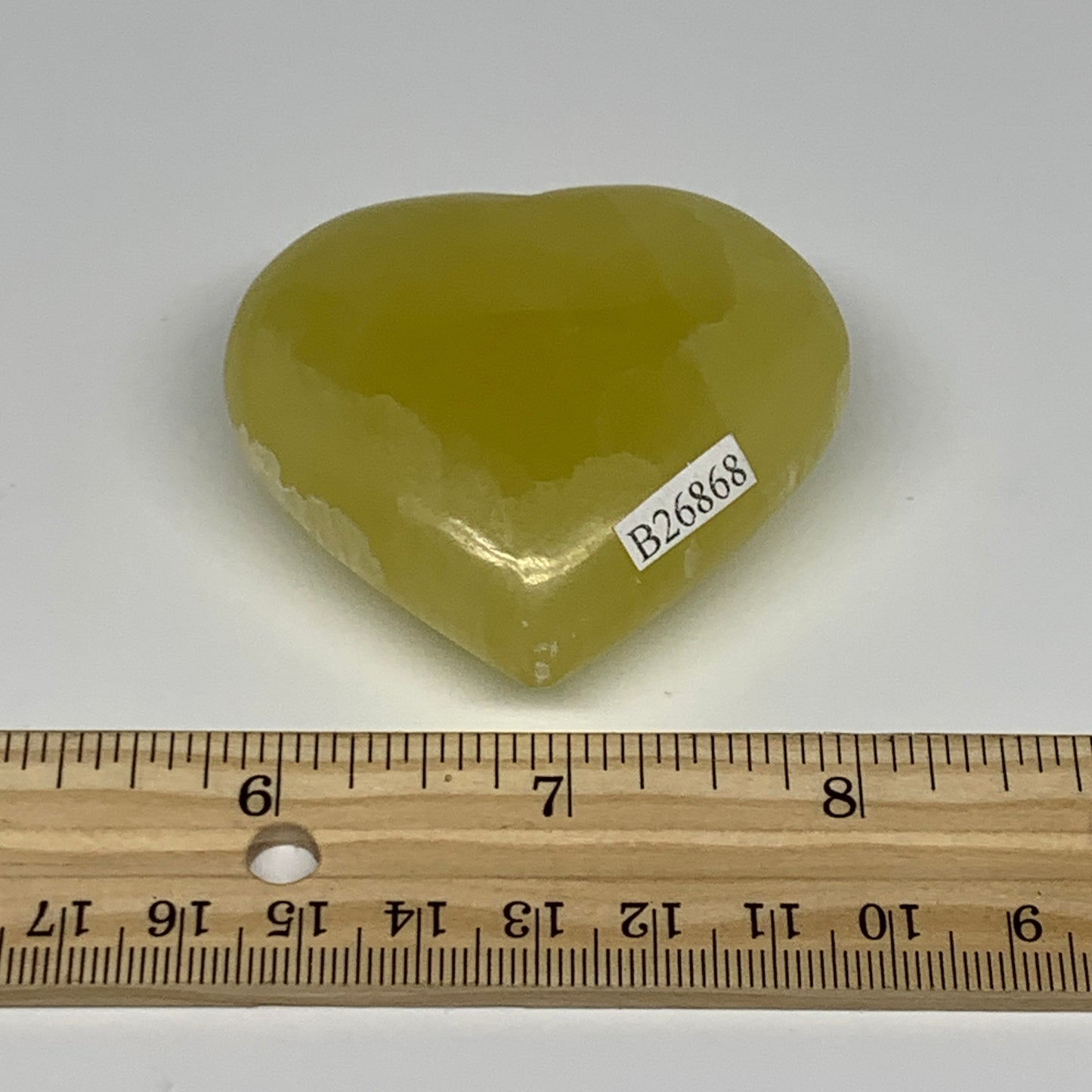 111.4g, 2.1"x2.3"x1" Lemon Calcite Heart Crystal Gemstones @Afghanistan, B26868