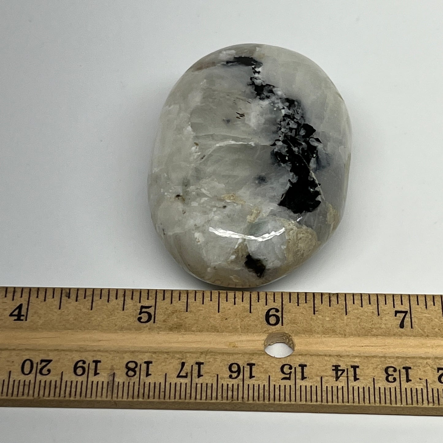 92.2g,2.4"x1.6"x0.9", Rainbow Moonstone Palm-Stone Polished from India, B21281