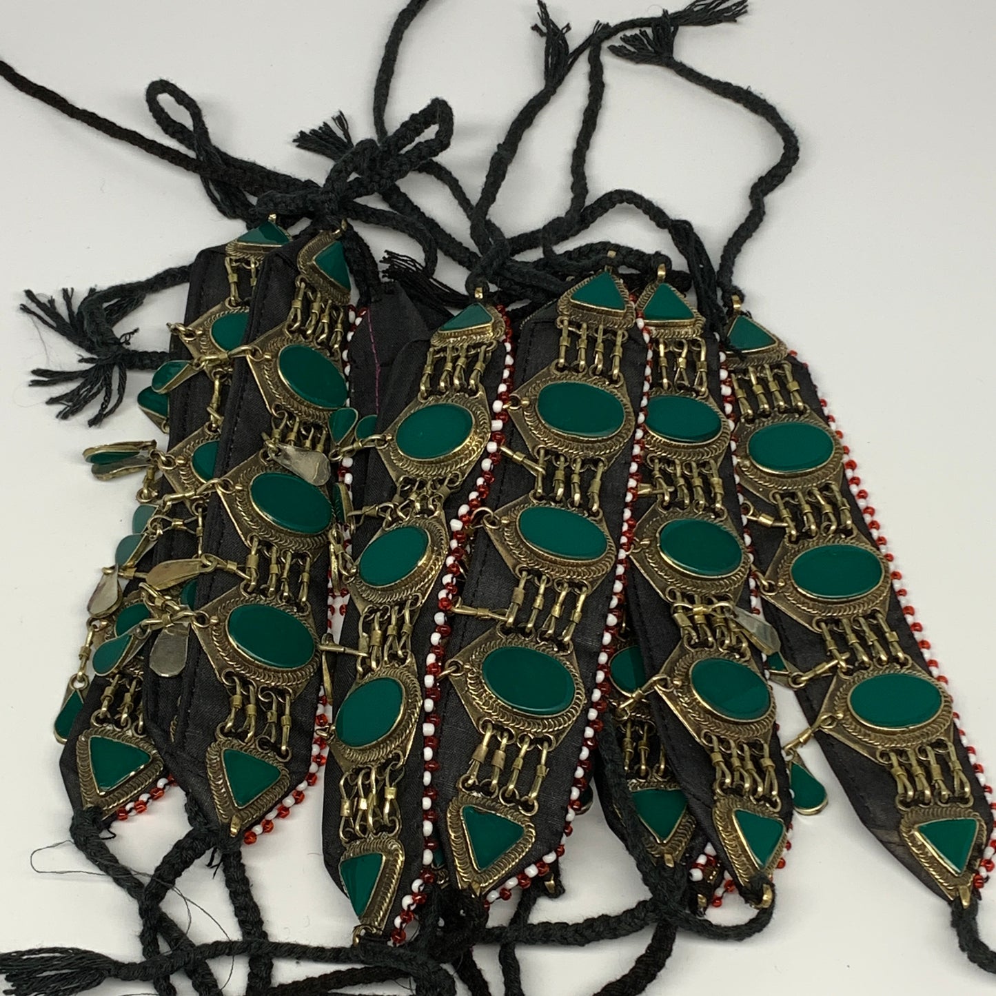 1pc, 20-24" Choker Necklace Afghan Turkmen Tribal 5 Cab Green Inlay Fashion,B140