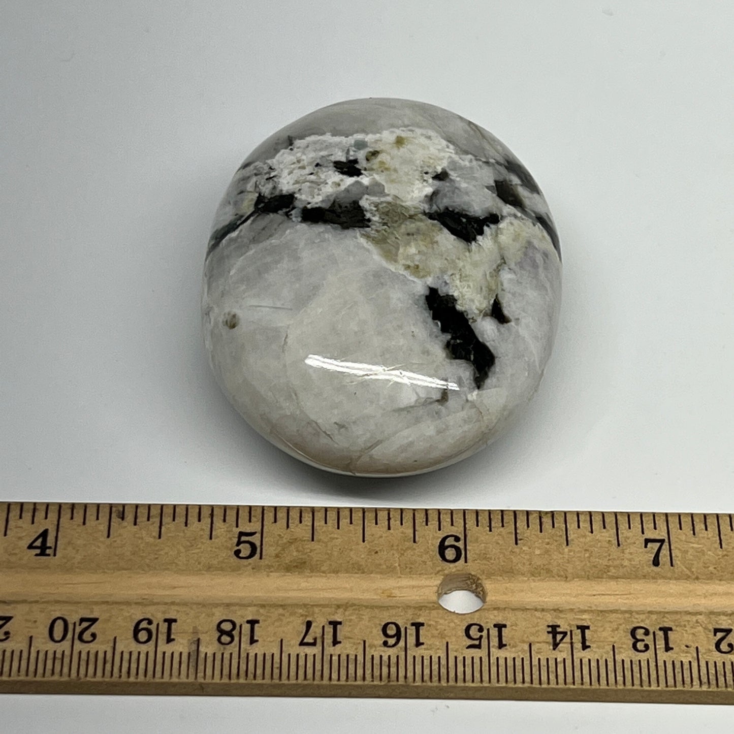 114.8g,2.4"x1.9"x1", Rainbow Moonstone Palm-Stone Polished from India, B21283