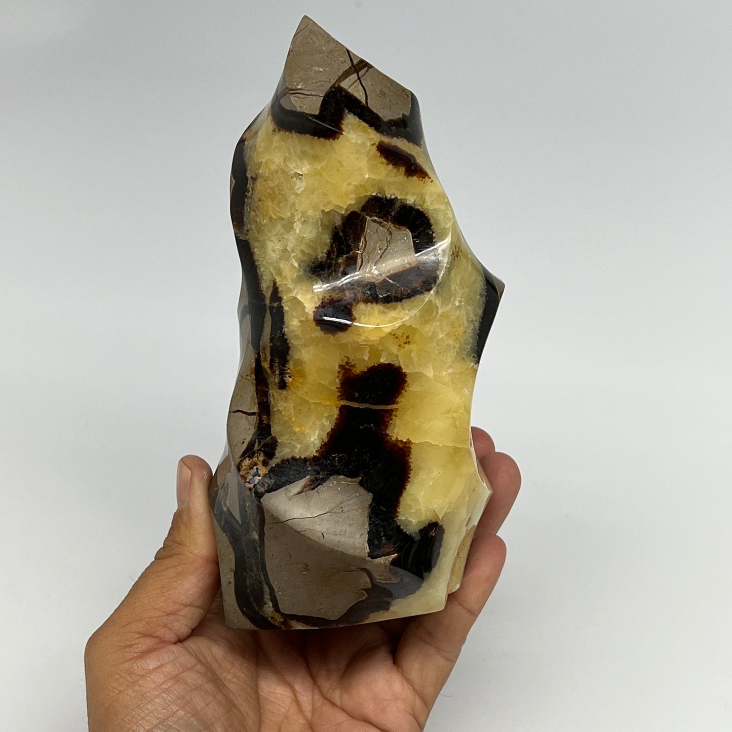 1125g,6.2"x3.1"x3.1" Natural Septarian Flame Crystal Gemstones @Madagascar,B1950
