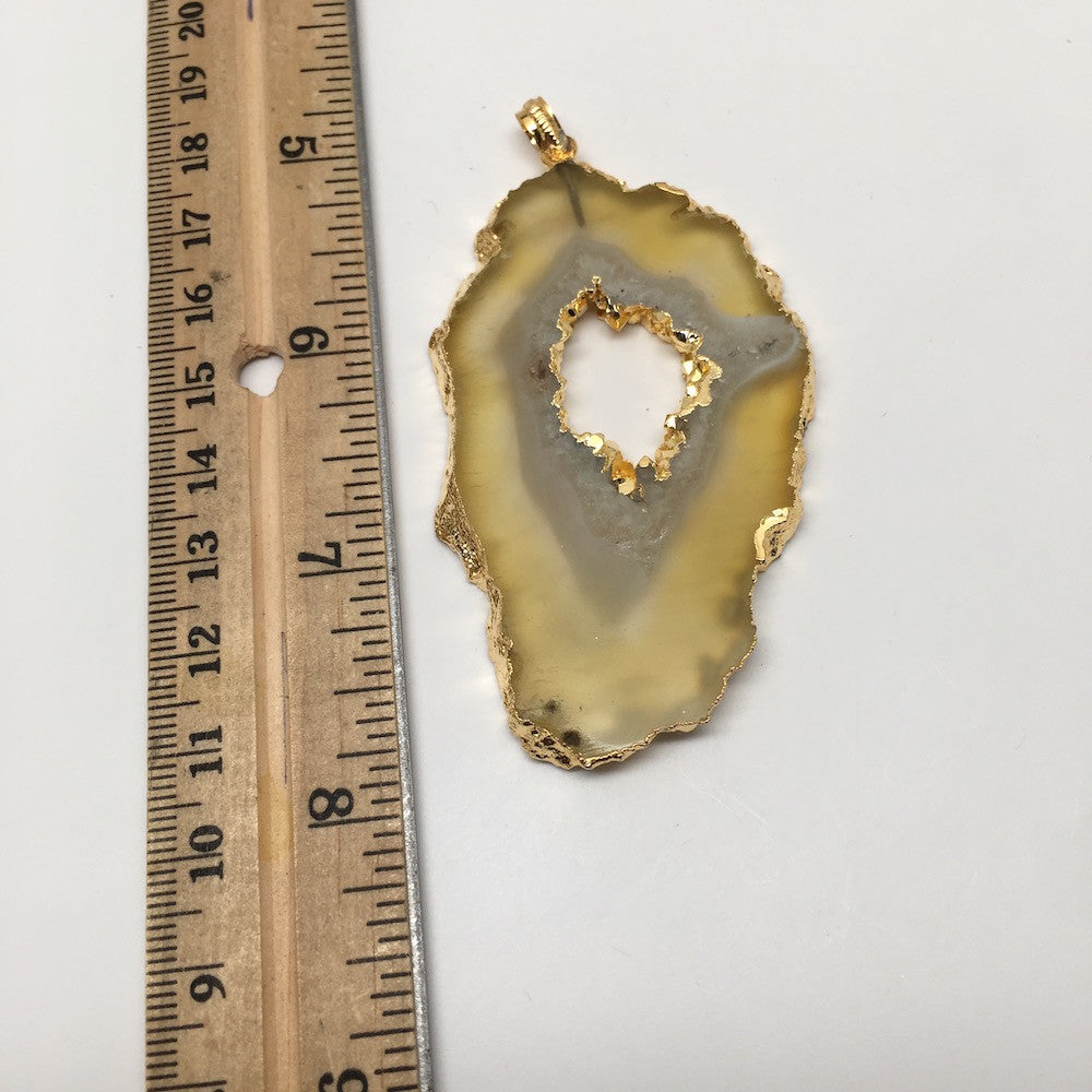 117.5 cts Agate Druzy Slice Geode Pendant Electroplated Gold Plated @India, D318