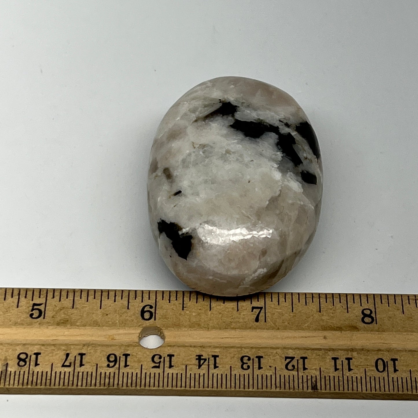 115.5g,2.3"x1.7"x1.2", Rainbow Moonstone Palm-Stone Polished from India, B21335