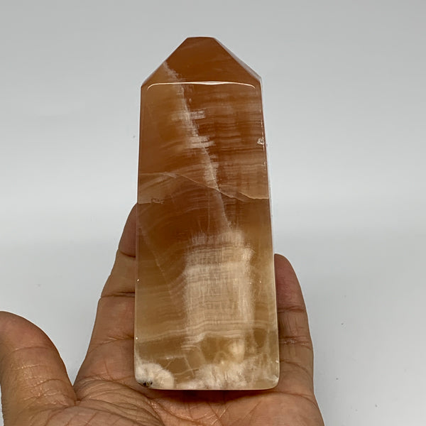 394.6g, 4.1"x1.7"x1.8", Honey Calcite Point Tower Obelisk Crystal @Pakistan, B25