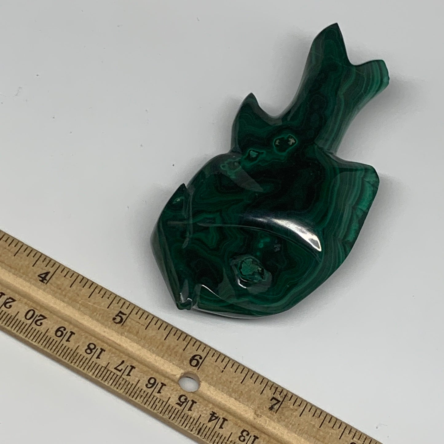 183.9g, 4.4"x2.1"x0.7" Natural Solid Malachite Fish Figurine @Congo, B7217