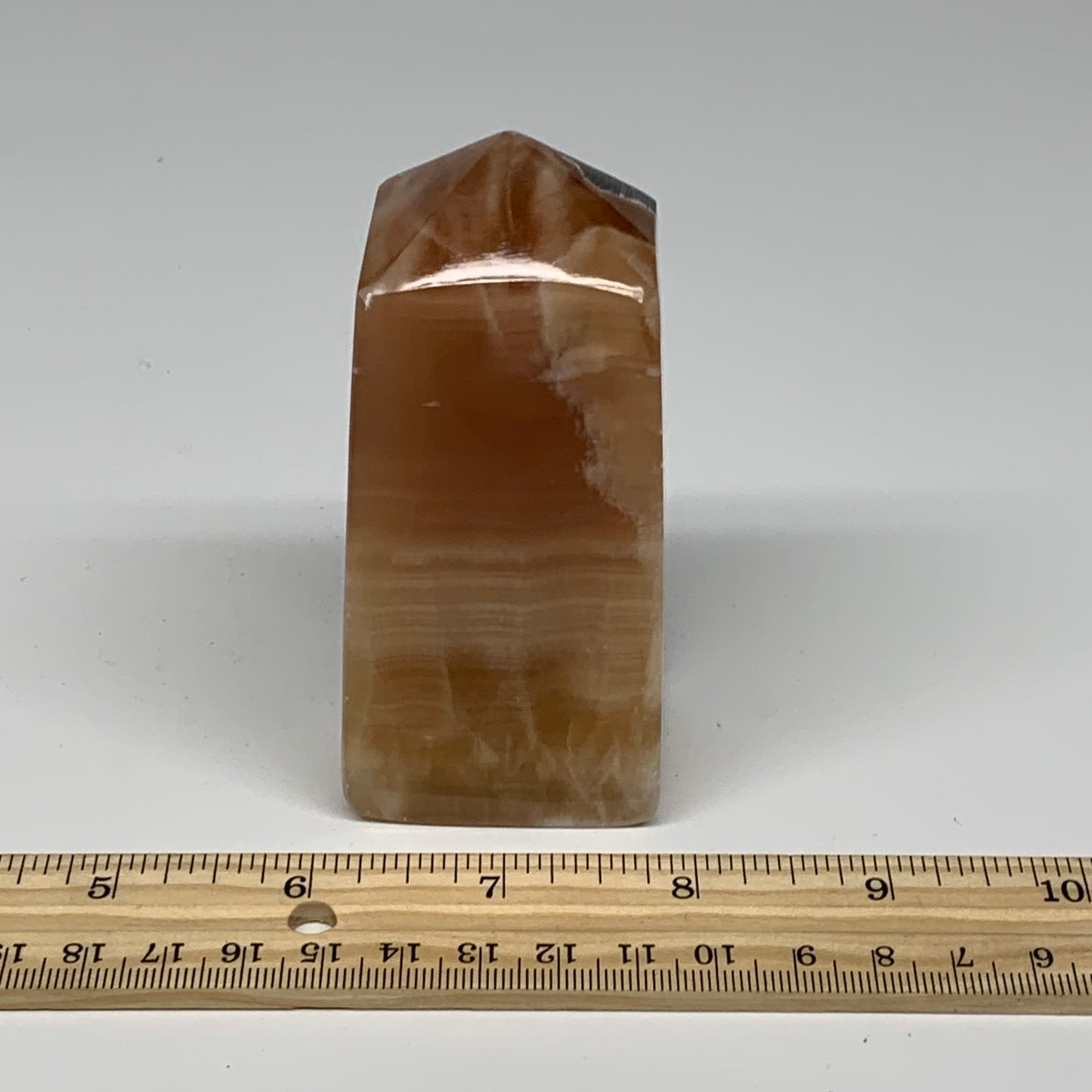 325g, 3.8"x1.7"x1.5", Honey Calcite Point Tower Obelisk Crystal @Pakistan, B2530