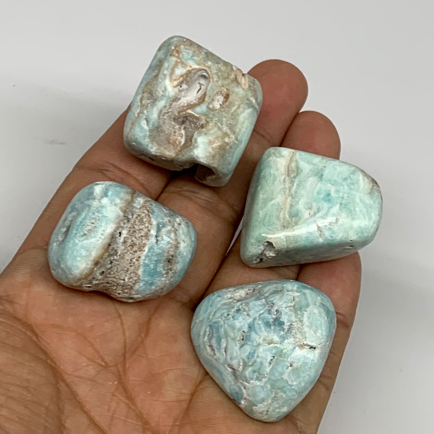 100.2g, 1"-1.2", 4pcs, Blue Aragonite Tumbled Stones @Afghanistan, B26951