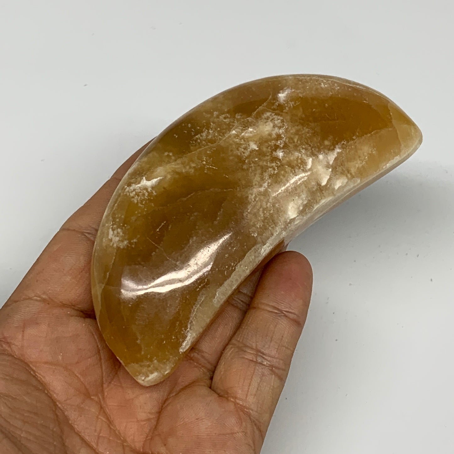 195.6g, 4"x1.7"x1" Honey Calcite Moon Crest Gemstone,Healing Crystal, B25312
