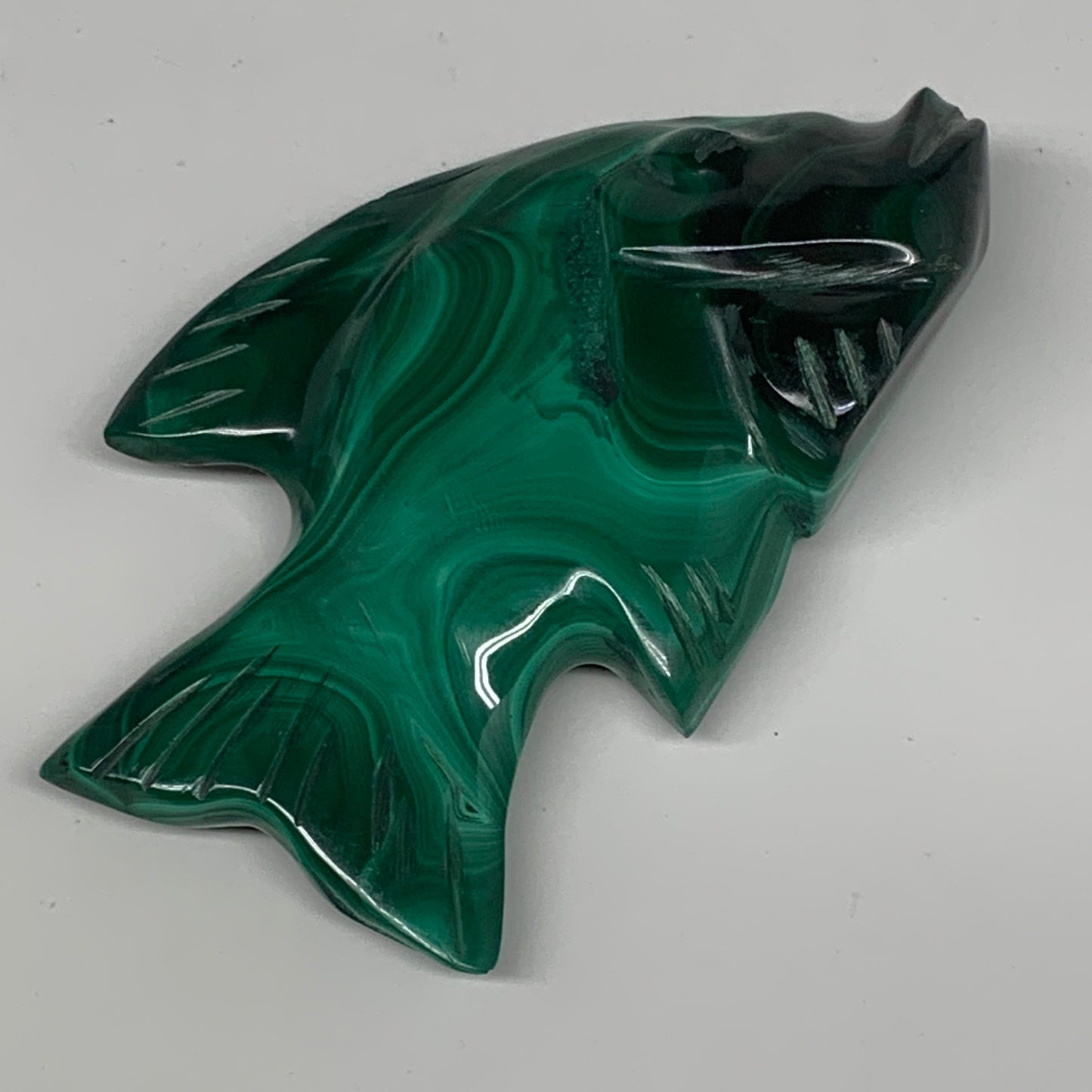 124.4g, 3.6"x2.1"x0.7" Natural Solid Malachite Fish Figurine @Congo, B7225