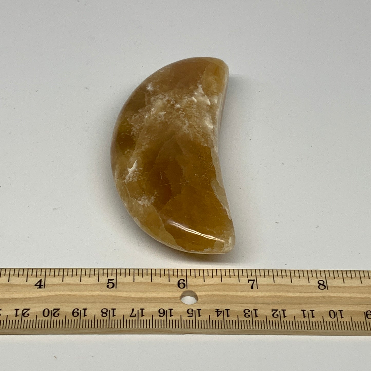 195.6g, 4"x1.7"x1" Honey Calcite Moon Crest Gemstone,Healing Crystal, B25312