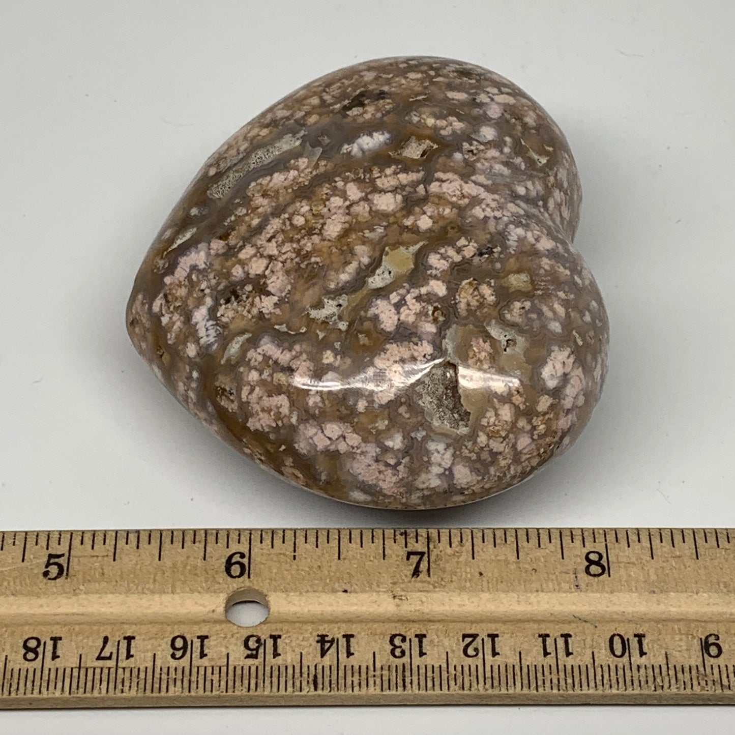 274.6g, 2.7"x3.1"x1.5" Agate Heart Polished Healing Crystal, B3636