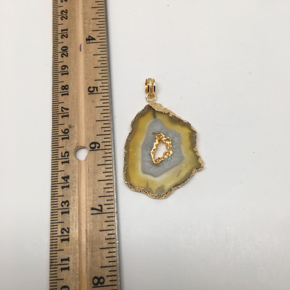 47 cts Agate Druzy Slice Geode Pendant Electroplated Gold Plated @India, D422 - watangem.com
