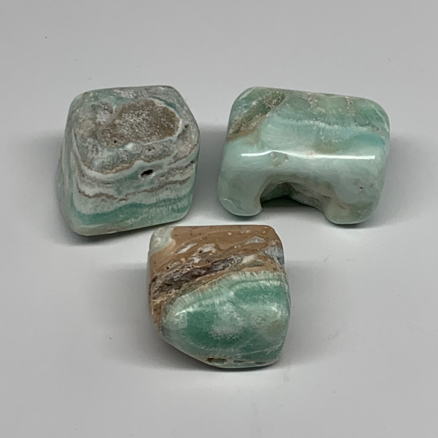130.5g, 1.1"-1.5", 3pcs, Blue Aragonite Tumbled Stones @Afghanistan, B26961