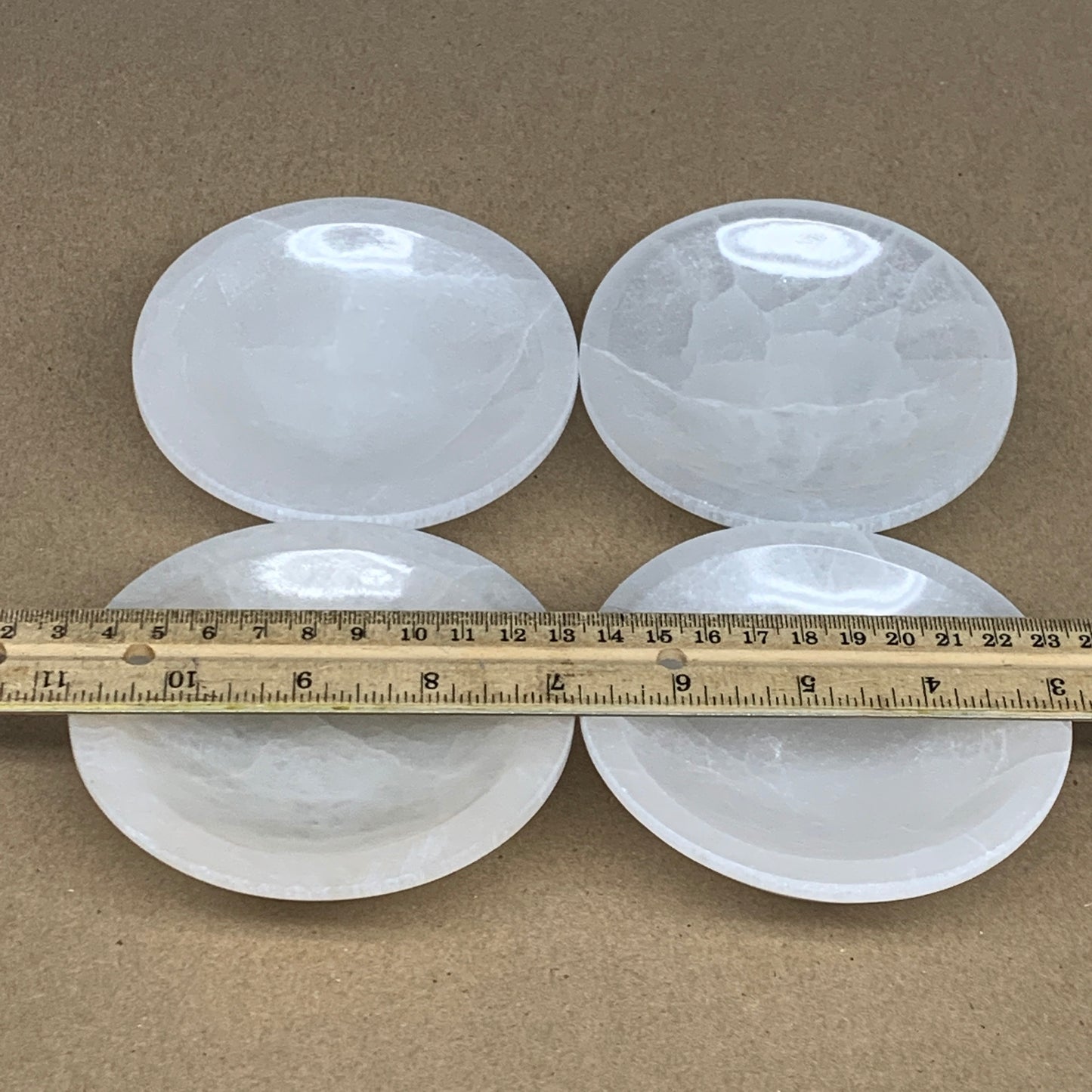 4pcs, 1168g, 3.9"-4" Natural Round Selenite Bowls Crystals from Morocco, B9193