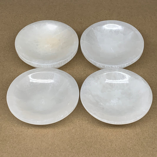 4pcs, 1386g, 3.9"-4" Natural Round Selenite Bowls Crystals from Morocco, B9197