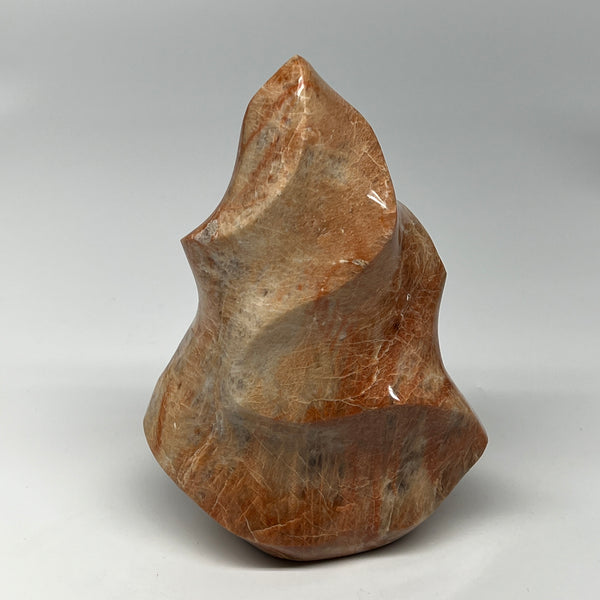 1220g, 6.7"x4.6"x2.3", Natural Peach Moonstone Flame Gemstones Reiki Tool, B1956
