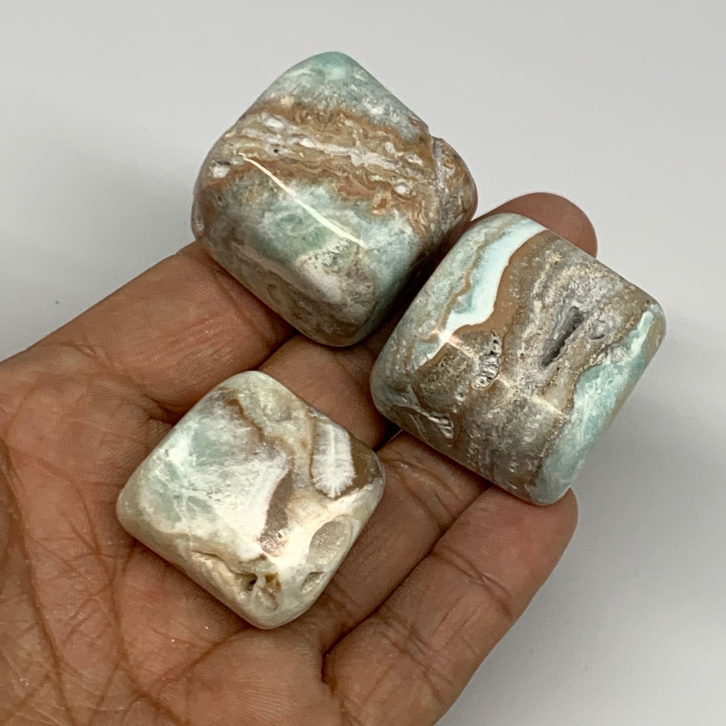 133.5g, 1.1"-1.2", 3pcs, Blue Aragonite Tumbled Stones @Afghanistan, B26971