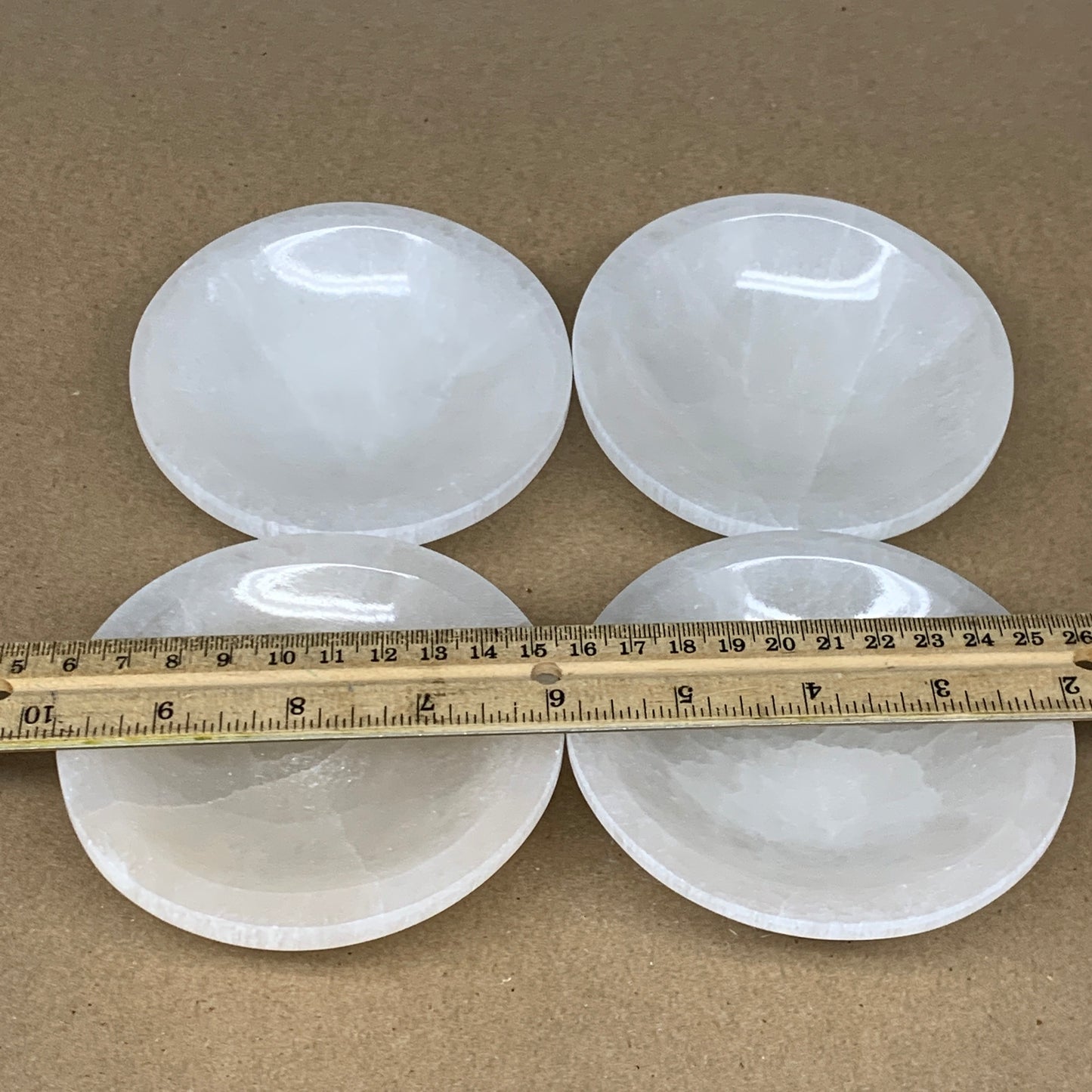 4pcs, 1178g, 3.9"-4" Natural Round Selenite Bowls Crystals from Morocco, B9204