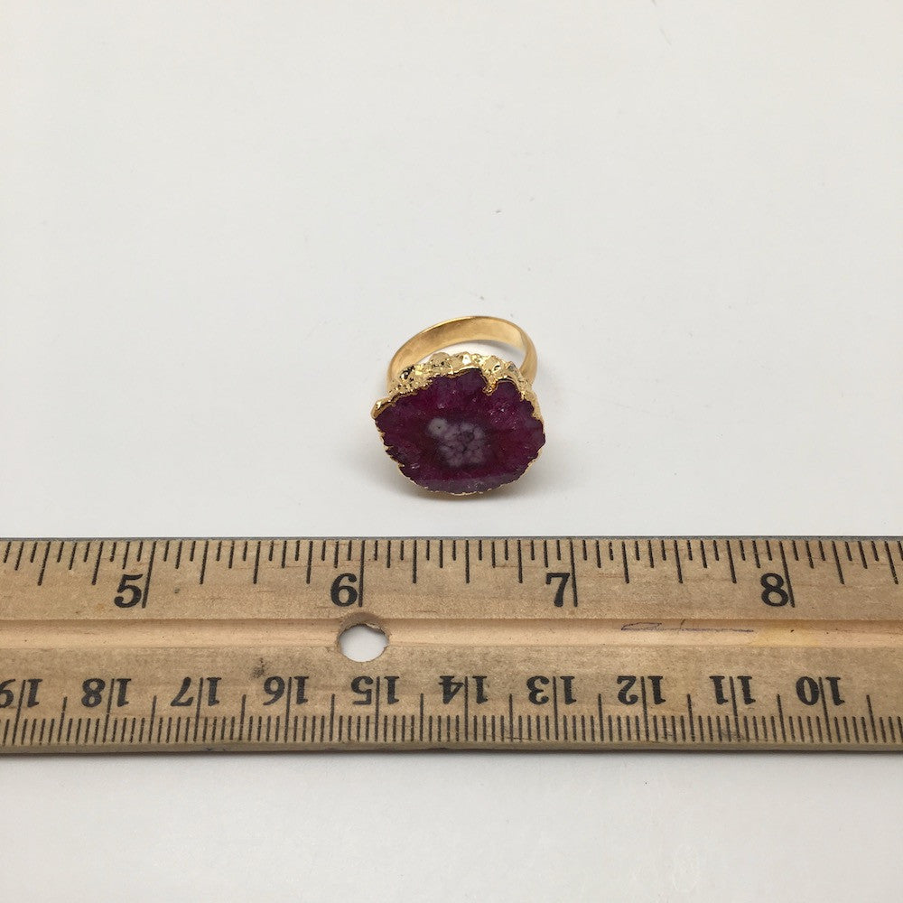34 cts Agate Druzy Geode Electroplate Gold Plated Ring size:8.5 @India,D477