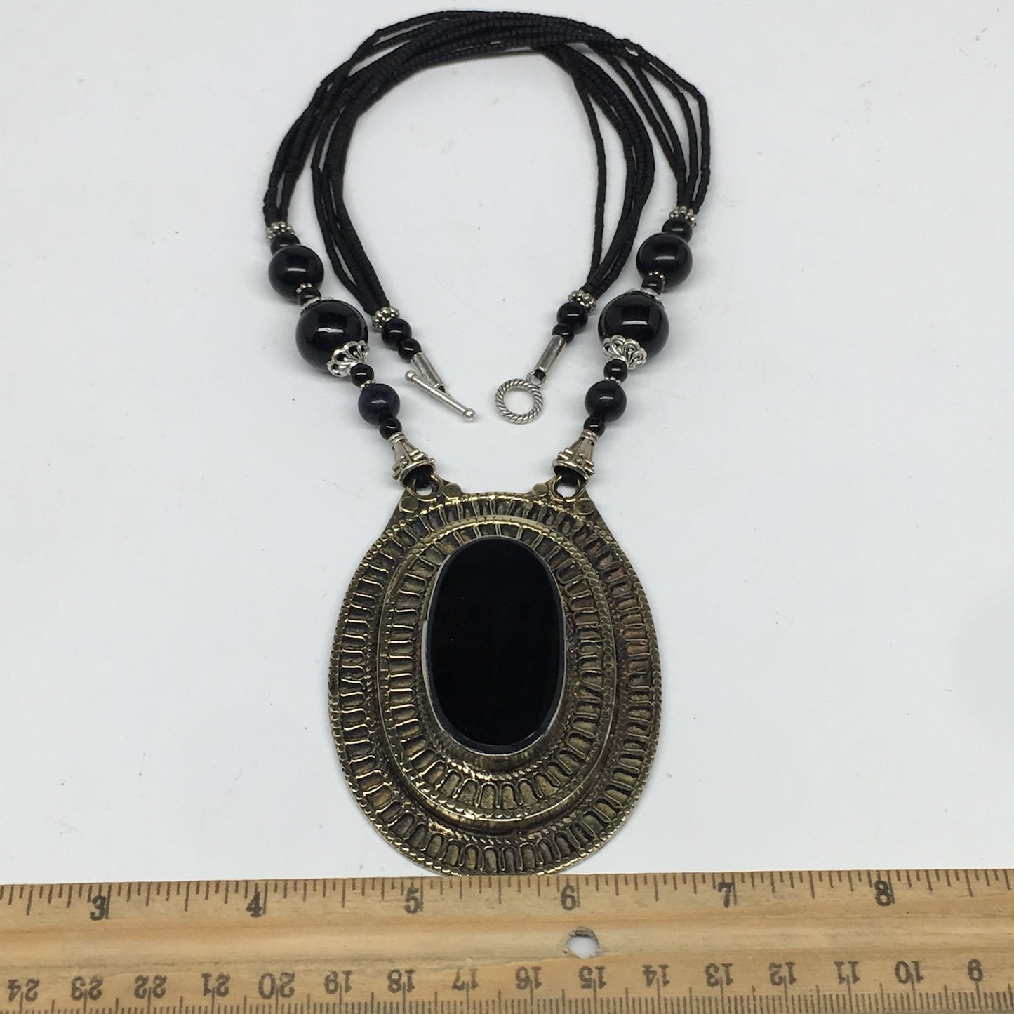 Turkmen Necklace Antique Afghan Tribal Black Onyx Pendant Beaded Necklace VS115