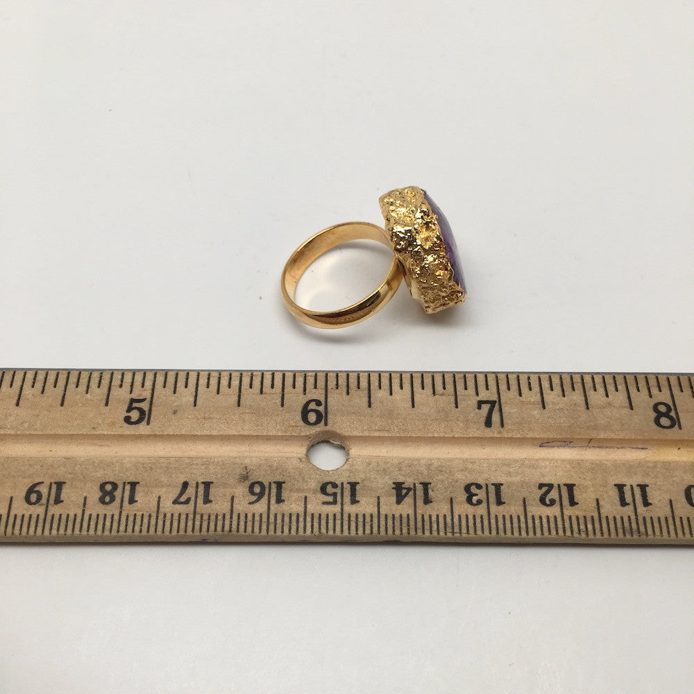 39 cts Agate Druzy Geode Electroplate Gold Plated Ring size:8 @India,D490 - watangem.com