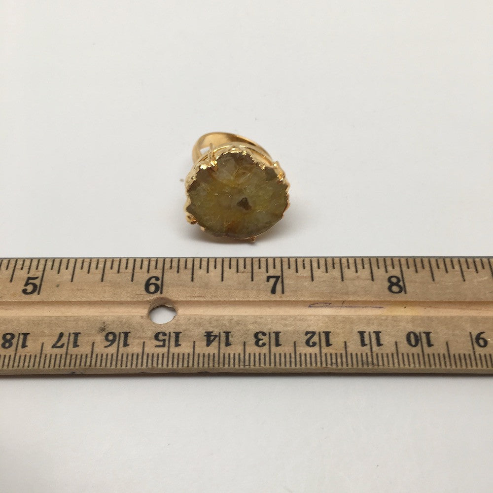41.5 cts Agate Druzy Geode Electroplate Gold Plated Ring size:8, @India,D465