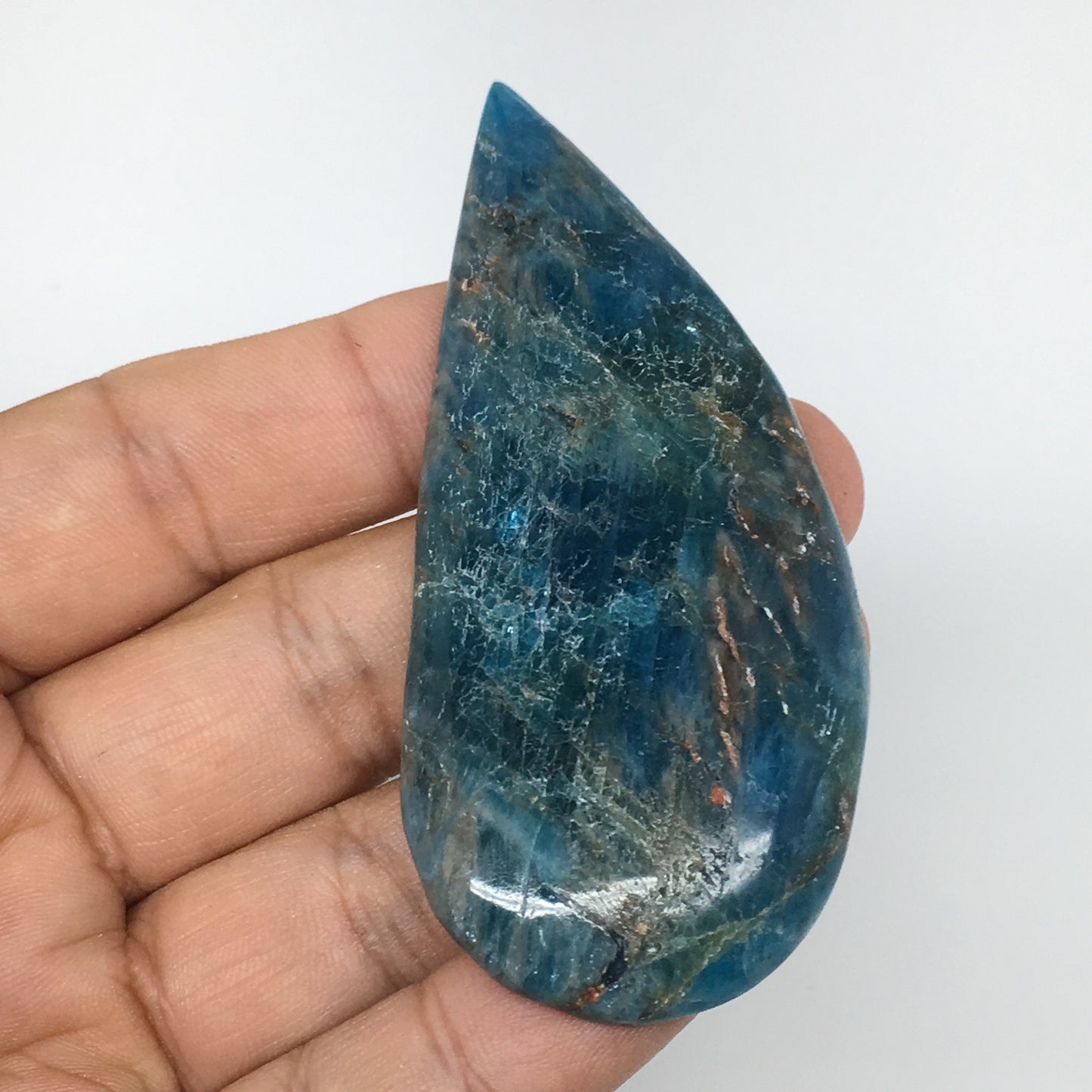 40.8g, 3.1" x 1.4" Blue Apatite Cabochon Large Drop Shape @Madagascar,B1651
