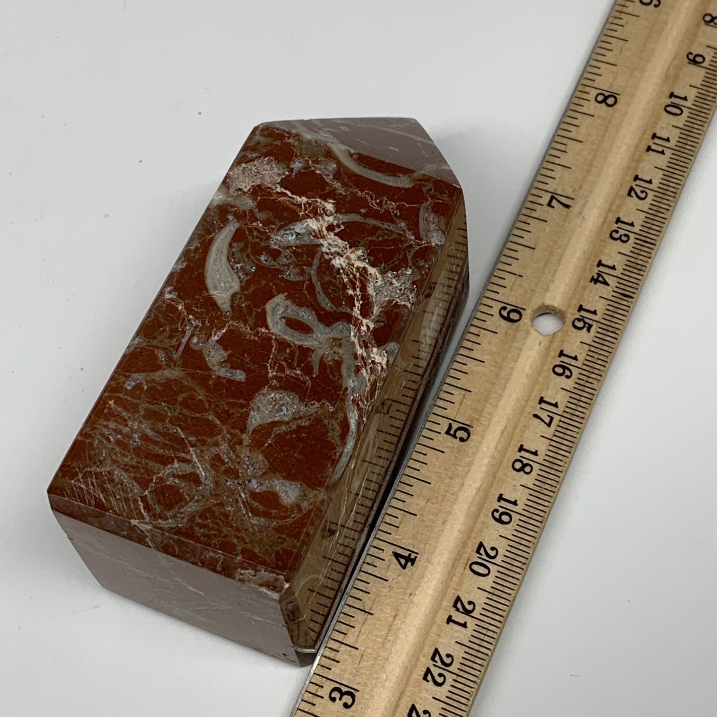 366.7g, 3.9" x 1.6" Natural Red Shell Fossils Tower Obelisk Wand @Morocco, F887