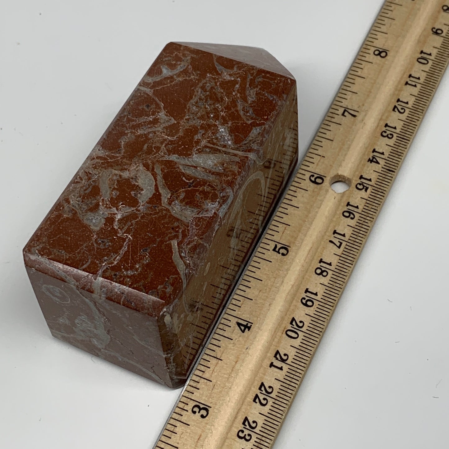 364.1g, 4" x 1.6" Natural Red Shell Fossils Tower Obelisk Wand @Morocco, F888