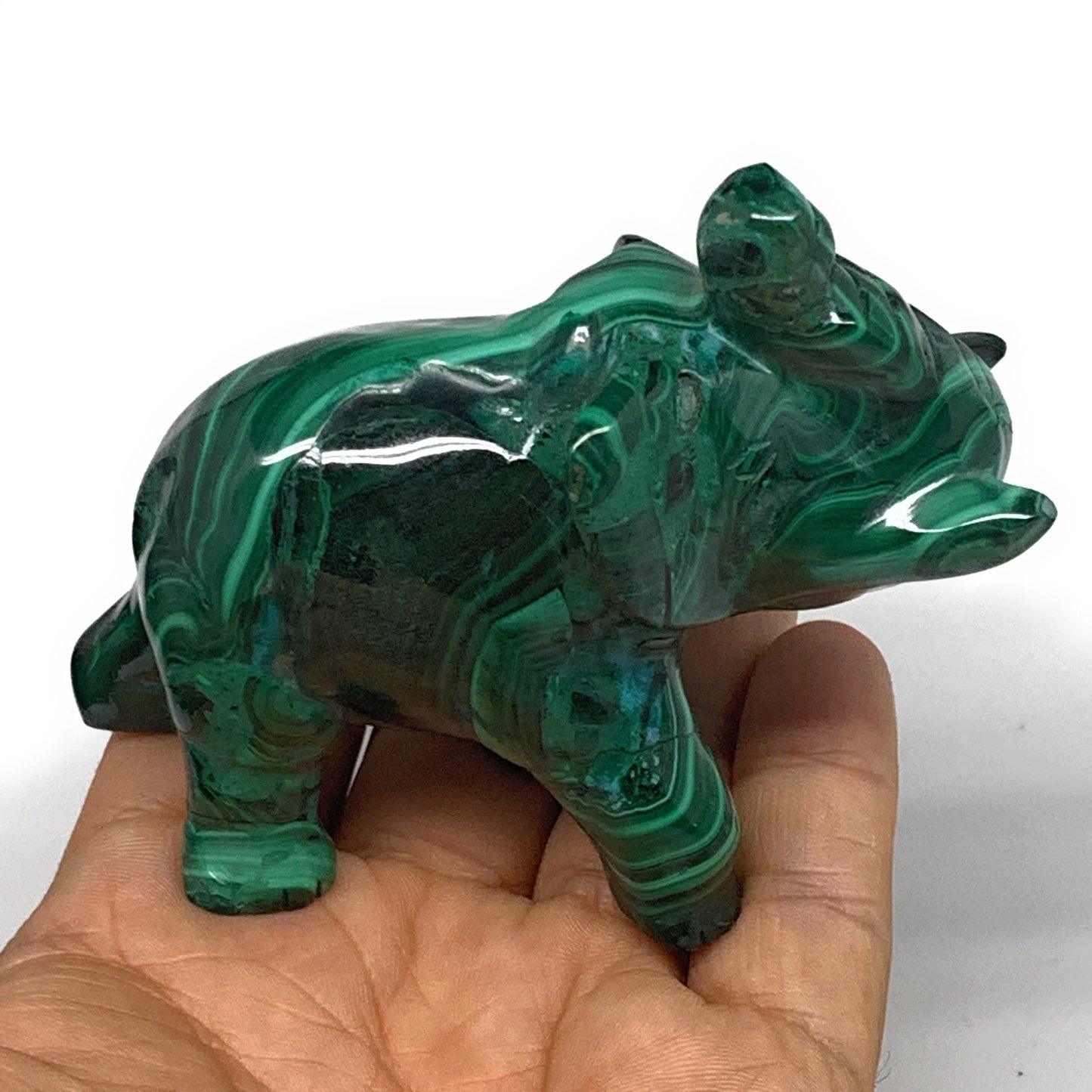 213.1g, 3.7"x1.4"x2.8" Natural Solid Malachite Elephant Figurine @Congo, B7262