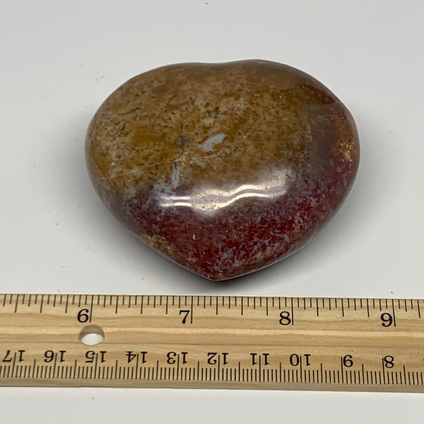 210.9g, 2.6"x2.9"x1.4" Ocean Jasper Heart Polished Healing Crystal, B27004