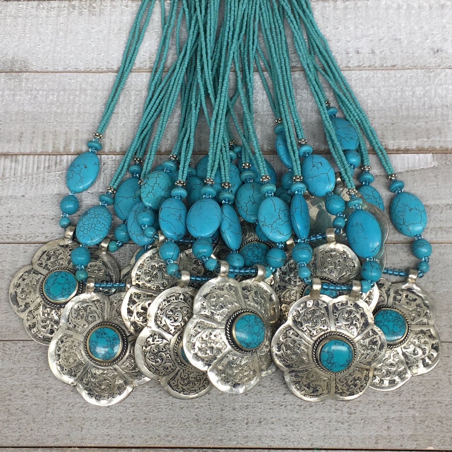 1pc,Turkmen Necklace Pendant Statement Tribal Turquoise Inlay Beaded,20-21",BN23