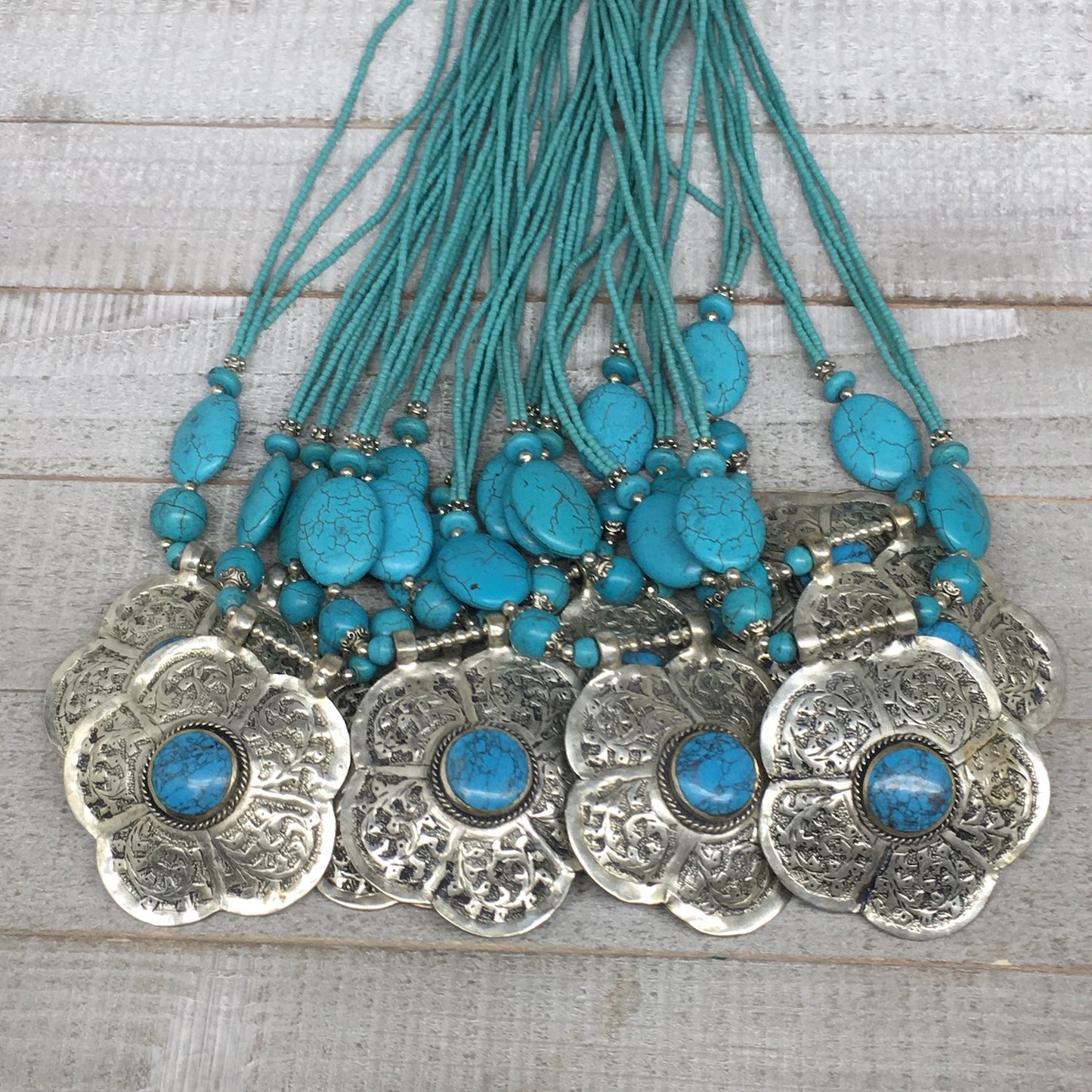 1pc,Turkmen Necklace Pendant Statement Tribal Turquoise Inlay Beaded,20-21",BN24