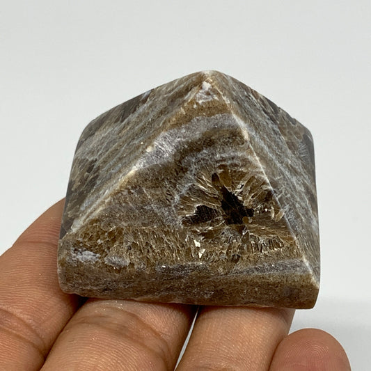 61.1g, 1.3"x1.7"x1.5" Chocolate/Gray Onyx Pyramid Gemstone @Morocco, B18954