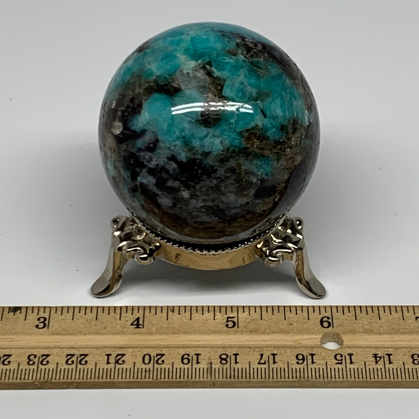 284.6g, 2.3" Amazonite Smoky Quartz Sphere Ball Gemstone from Madagascar,B15857