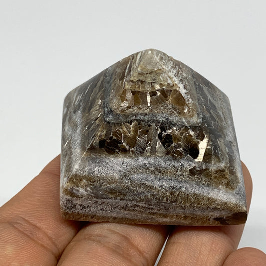 61.3g, 1.3"x1.5"x1.6" Chocolate/Gray Onyx Pyramid Gemstone @Morocco, B18966