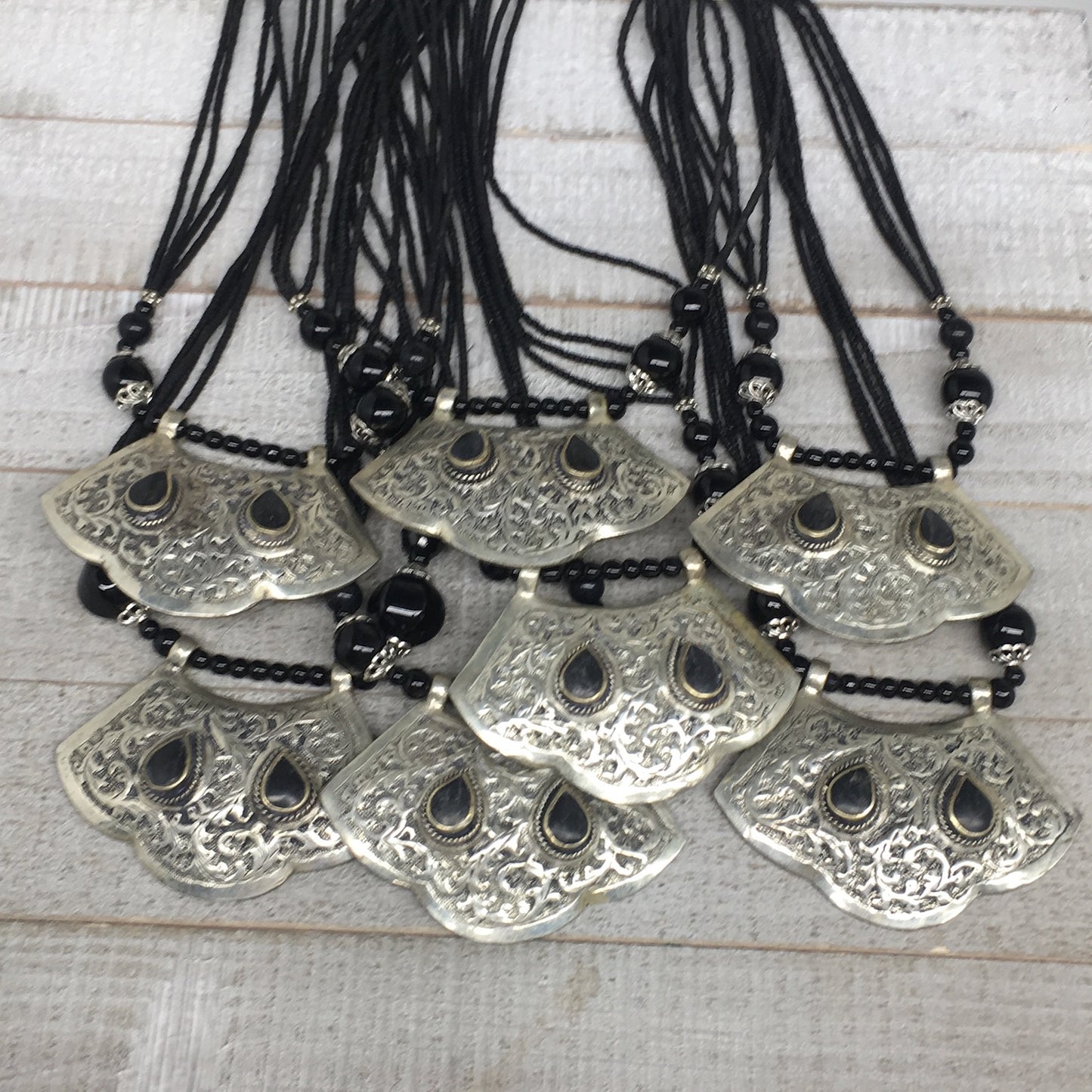 1pc,Turkmen Necklace Pendant Statement Tribal Black Carnelian Beaded,20-21",BN55