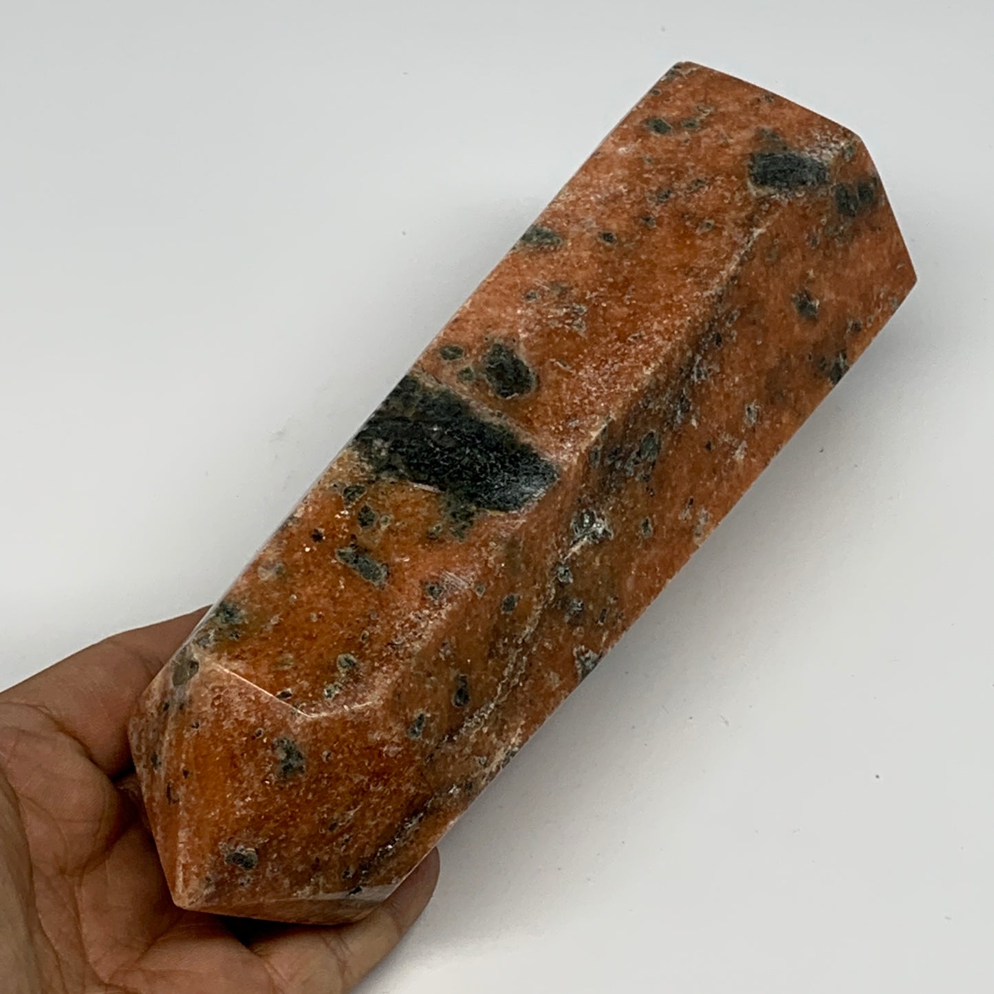 1485g, 8"x3"x2.6" Orange Calcite Tower Point Crystal @Madagascar, B15069