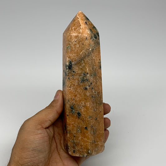 645g, 6.5"x2"x1.8" Orange Calcite Tower Point Crystal @Madagascar,B15071