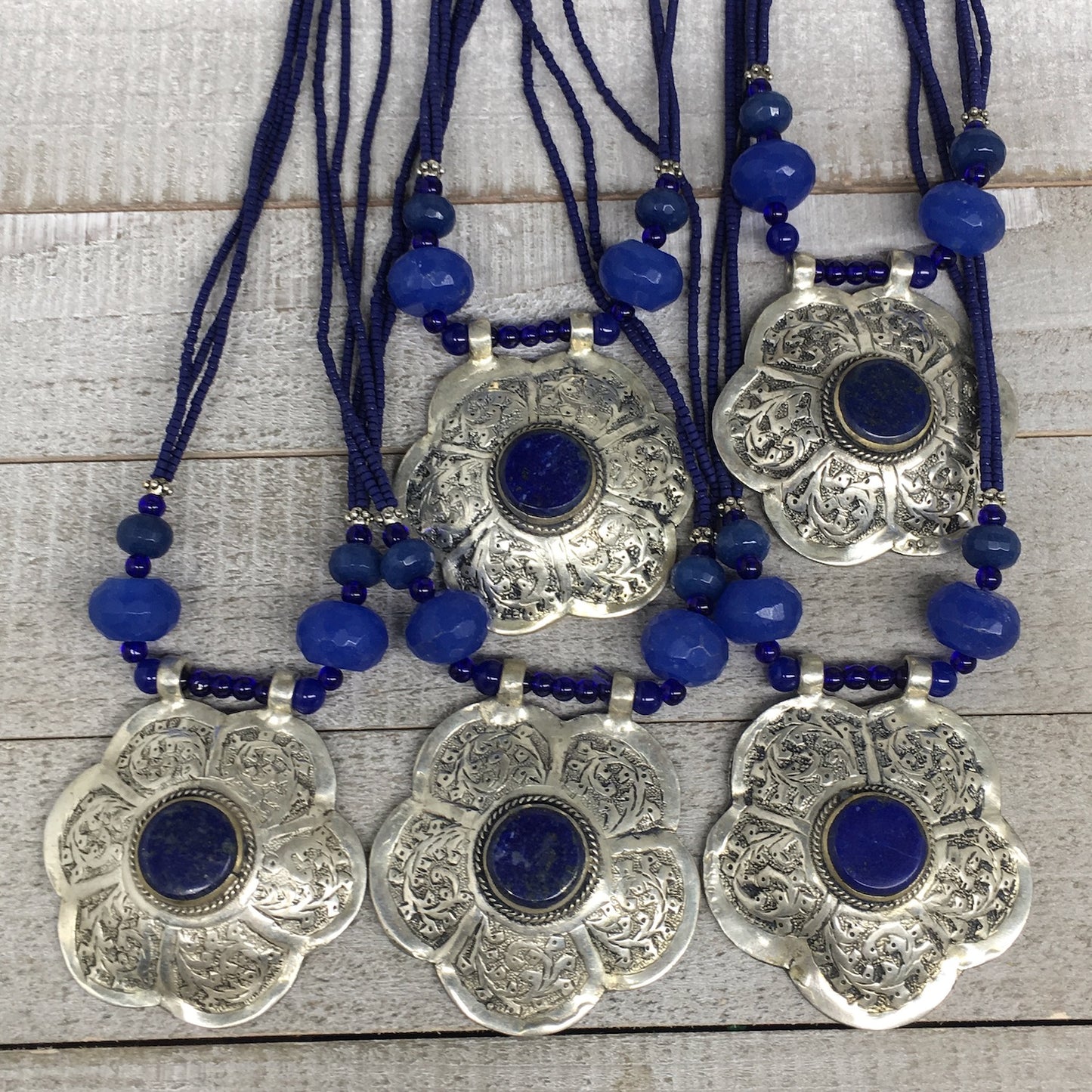 1pc,Turkmen Necklace Pendant Statement Tribal Lapis Lazuli Beaded,20-21",BN79