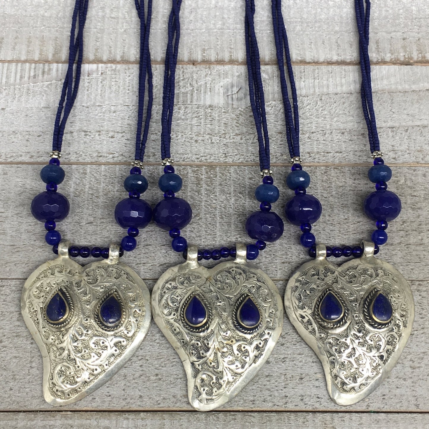 1pc,Turkmen Necklace Pendant Statement Tribal Lapis Lazuli Beaded,20-21",BN88