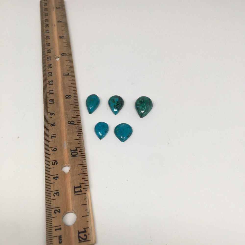 43.5 cts, 5pcs, Natural Teardrop Flat Bottom Chrysocolla Cabochons @Mexico,Lot23 - watangem.com