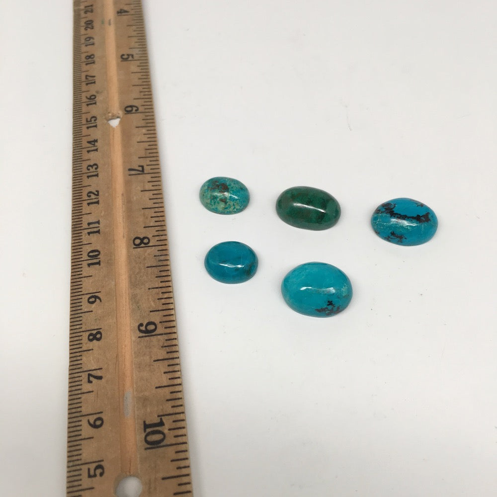 56 cts, 5pcs, Natural Oval Flat Bottom Chrysocolla Cabochons @Mexico,Lot35