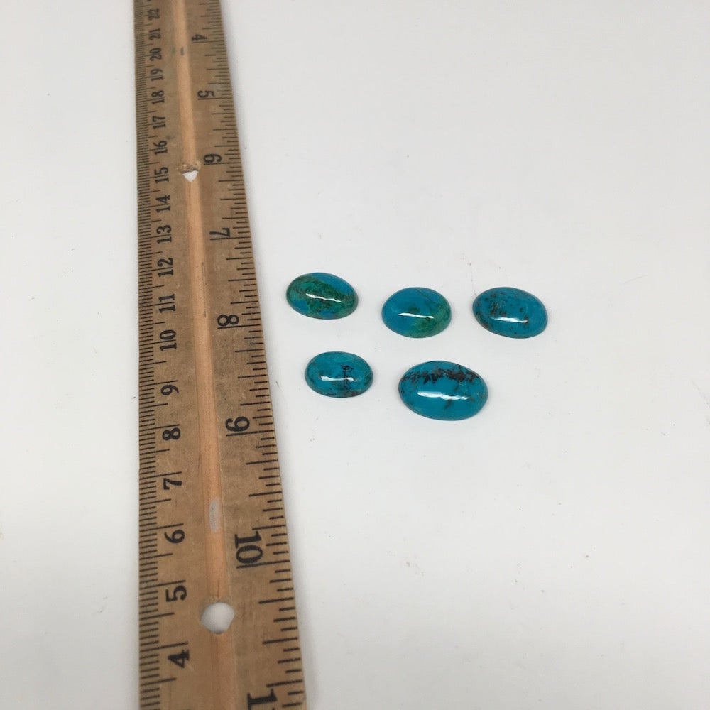 36.5 cts, 5pcs, Natural Oval Flat Bottom Chrysocolla Cabochons @Mexico,Lot39