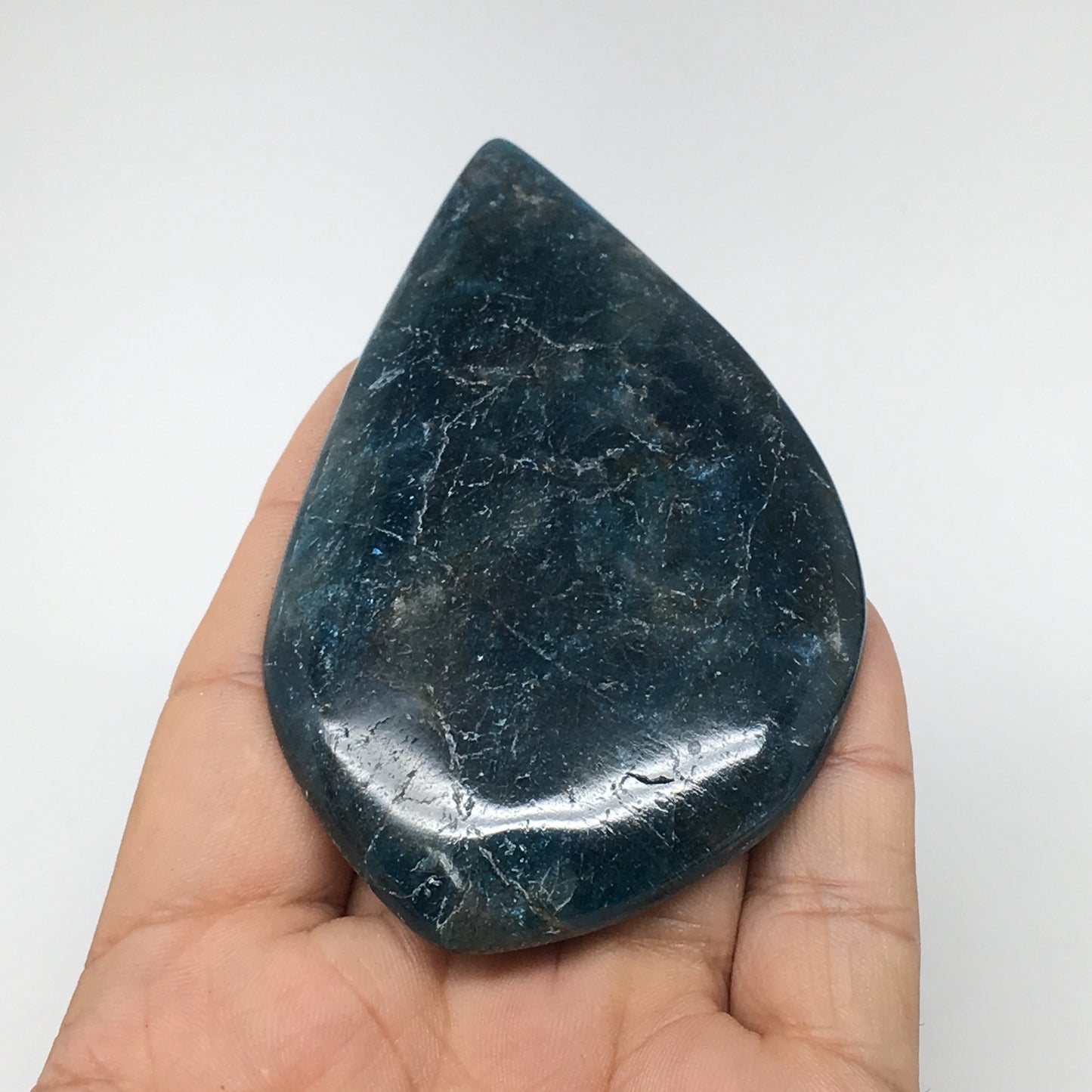 72.8g, 3.4"x2.1" Blue Apatite Cabochon Large Drop Shape @Madagascar,B1733
