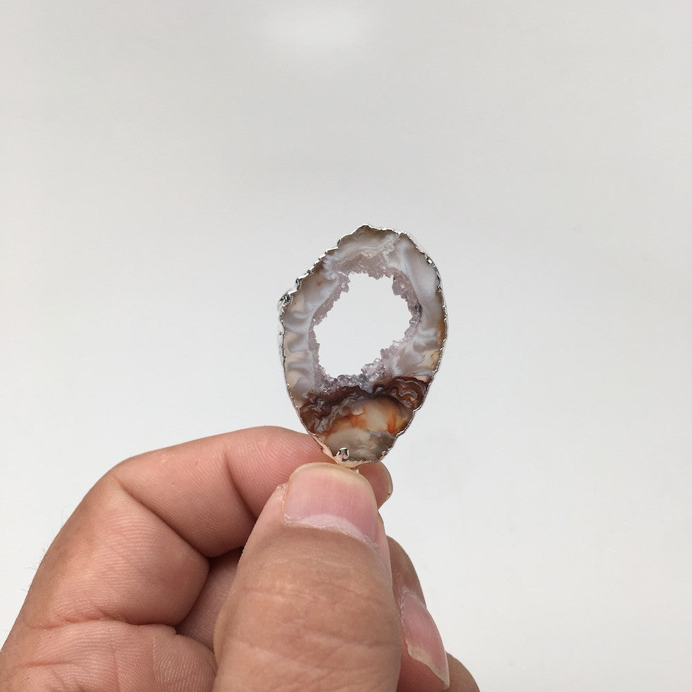 Agate Druzy Slice Geode Pendant Silver Plated from Brazil,Free 18" Chain, Bp744 - watangem.com