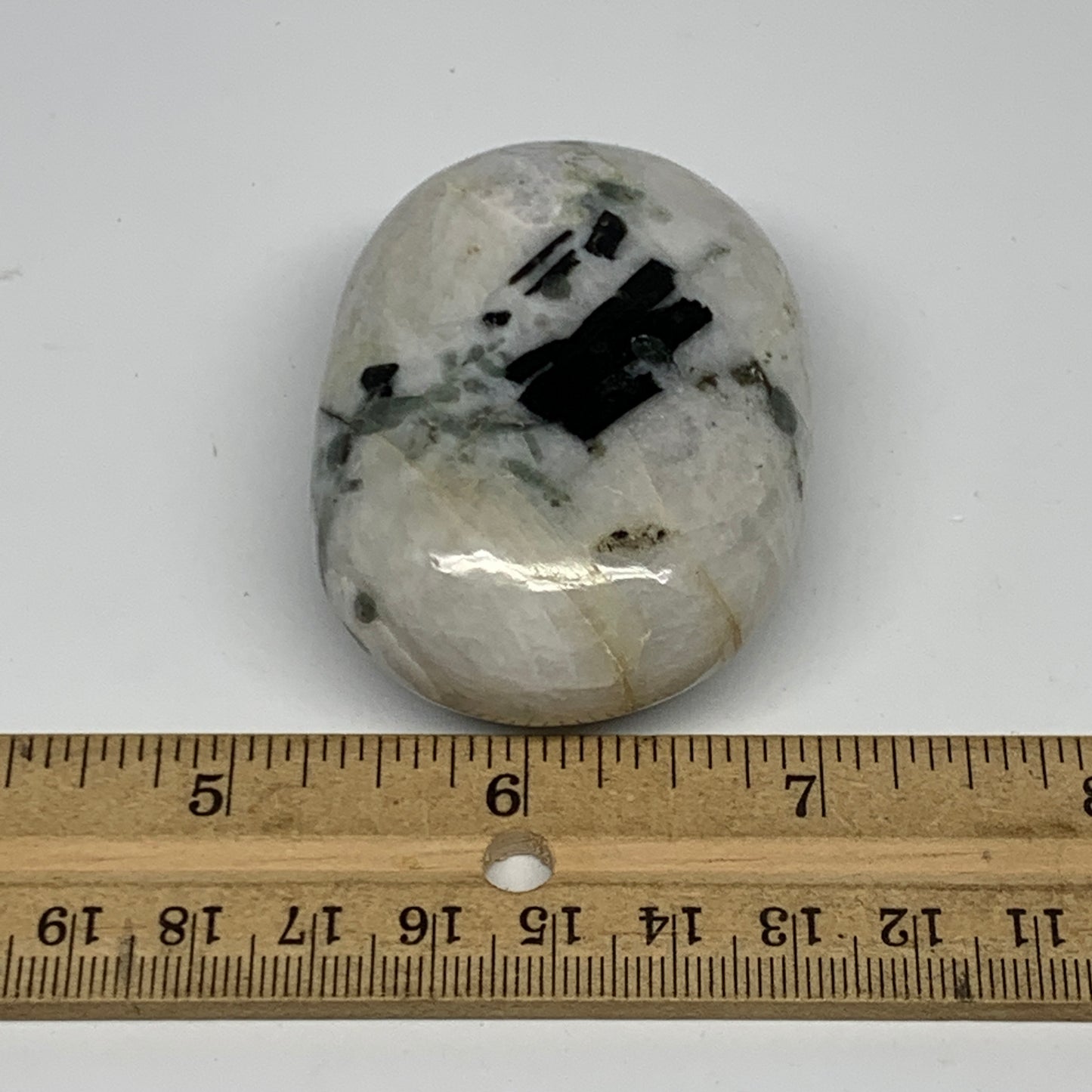 117g,2.4"x1.8"x1.1", Rainbow Moonstone Palm-Stone Polished from India, B21236