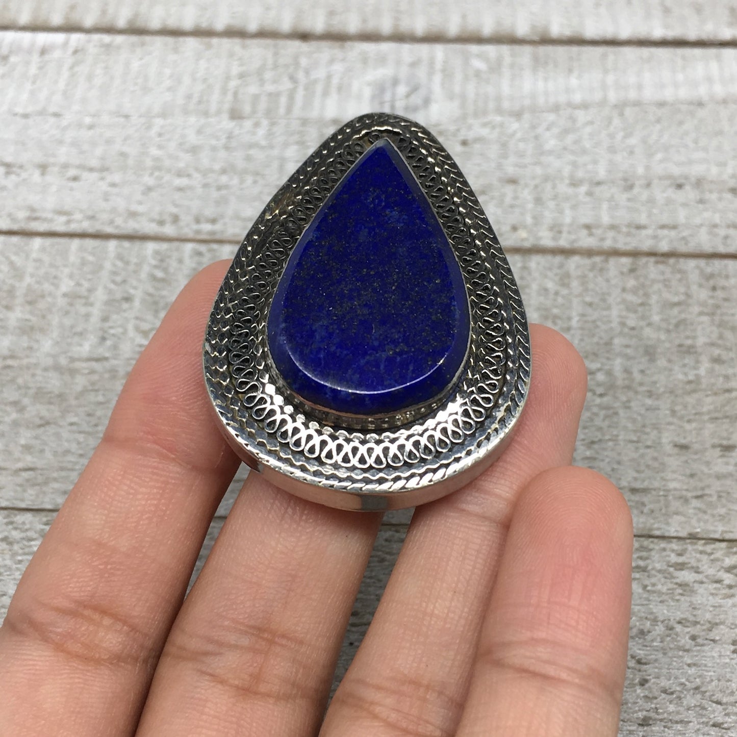 Antique Afghan Turkmen Tribal Teardrop Lapis Lazuli Kuchi Ring Boho Statement,TR
