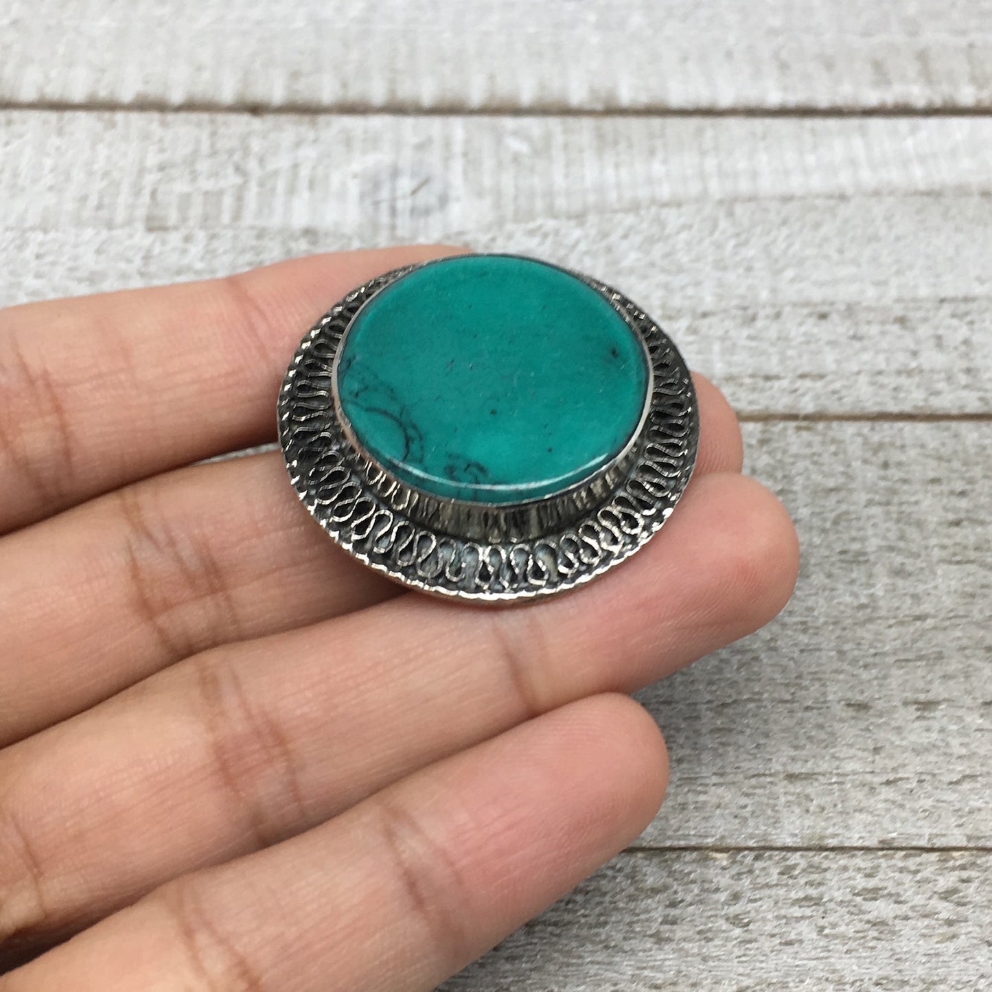 1.4"Turkmen Ring Afghan Tribal Round Synthetic Green Turquoise,7.5,8,8.5,9,TR120